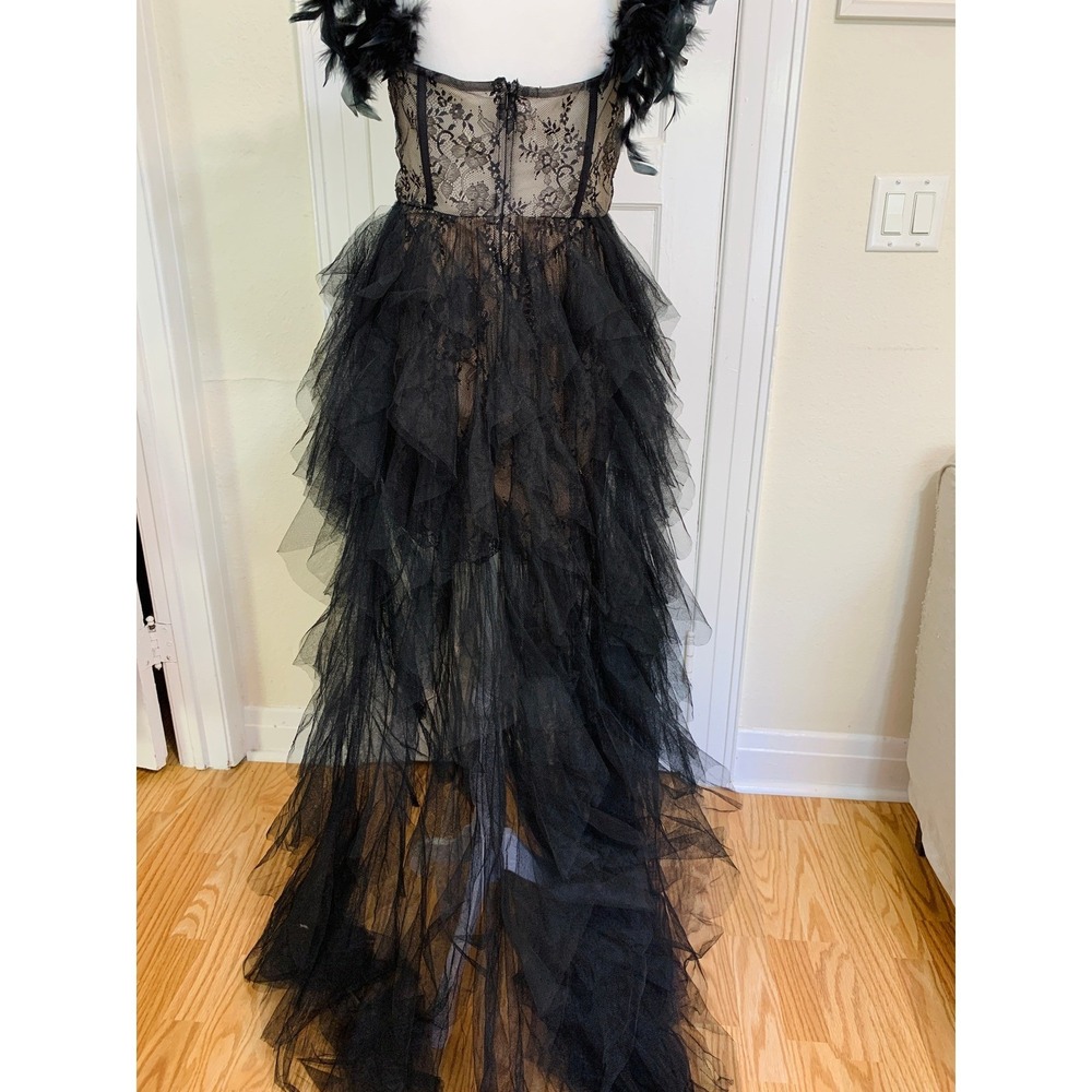 Off-Shoulder Black Lace & Tulle Prom Dress - Picture 8 of 16